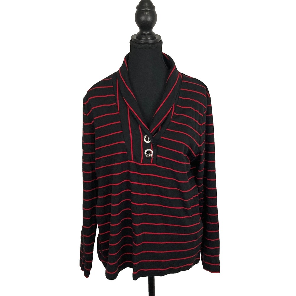 Nautica XL Striped Black Red Shawl Collar Pullover with Toggle Buttons 2015